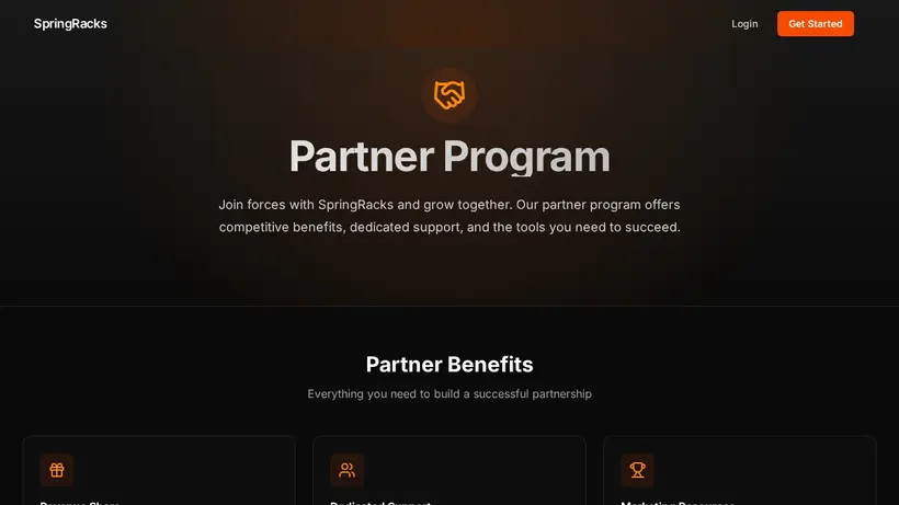 Spring Racks homepage screenshot