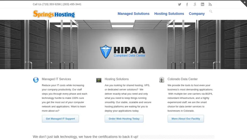 Springs Hosting homepage screenshot