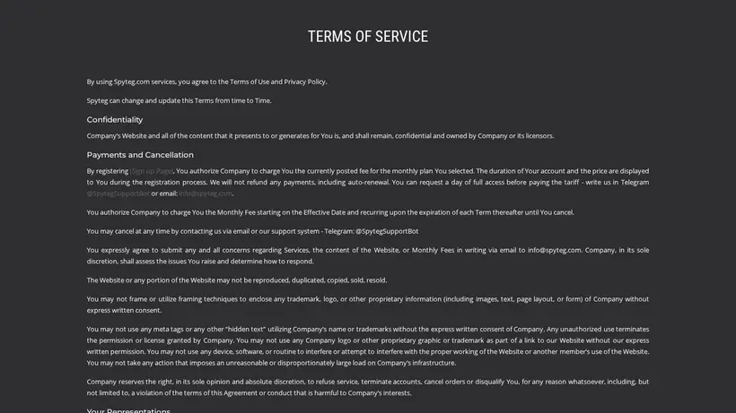 Spyteg homepage screenshot