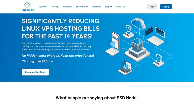 SSD Nodes homepage screenshot