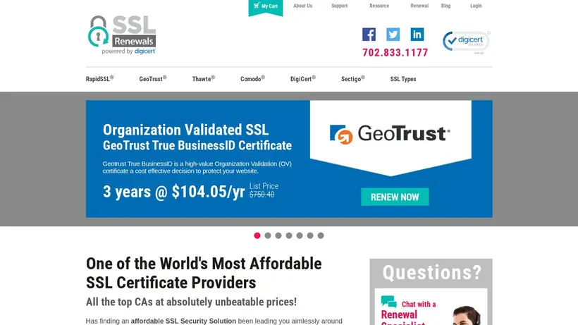 SSLRenewals homepage screenshot