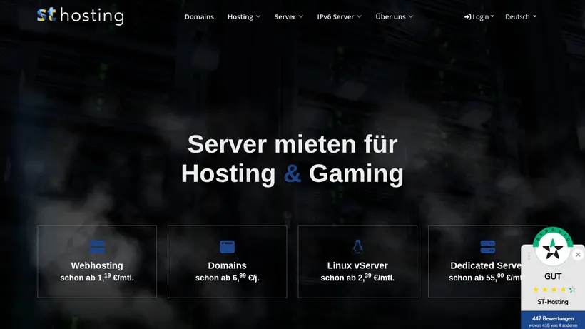 ST Hosting homepage screenshot