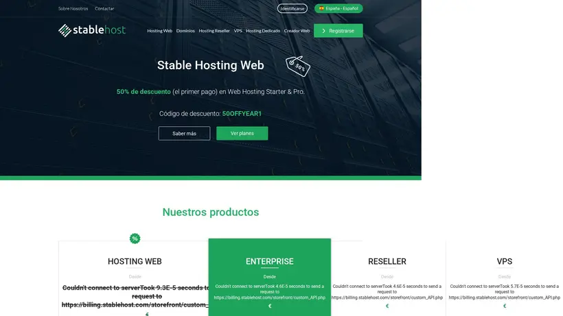 StableHost.es homepage screenshot