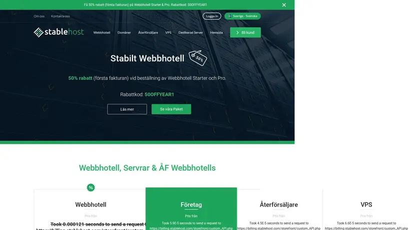 StableHost.se homepage screenshot