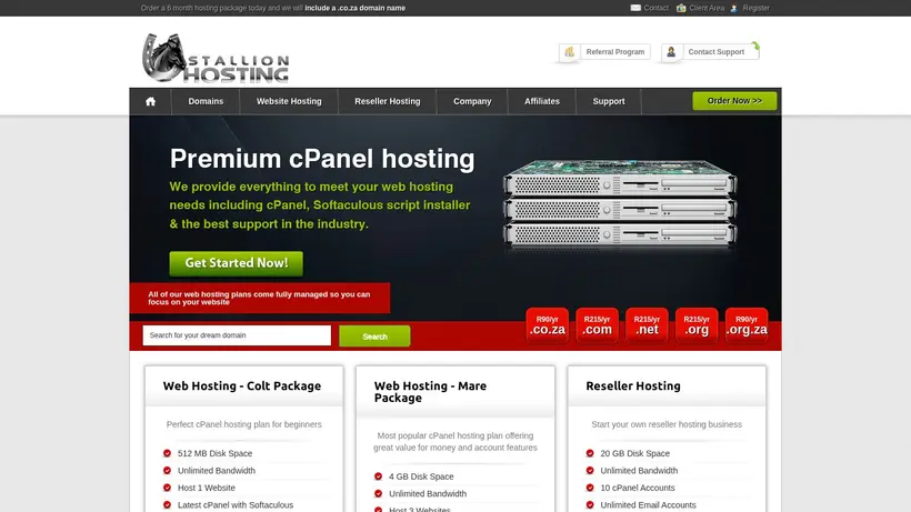 Stallion Hosting homepage screenshot