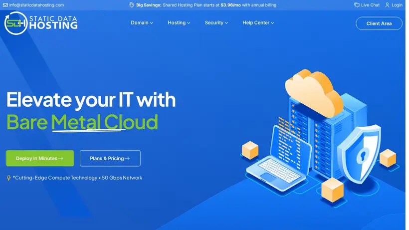 Static Data Hosting homepage screenshot