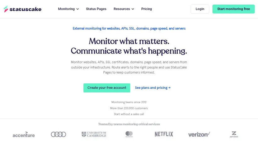 Status Cake homepage screenshot