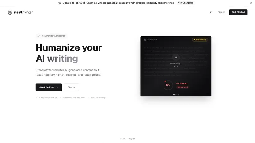Stealth Writer homepage screenshot