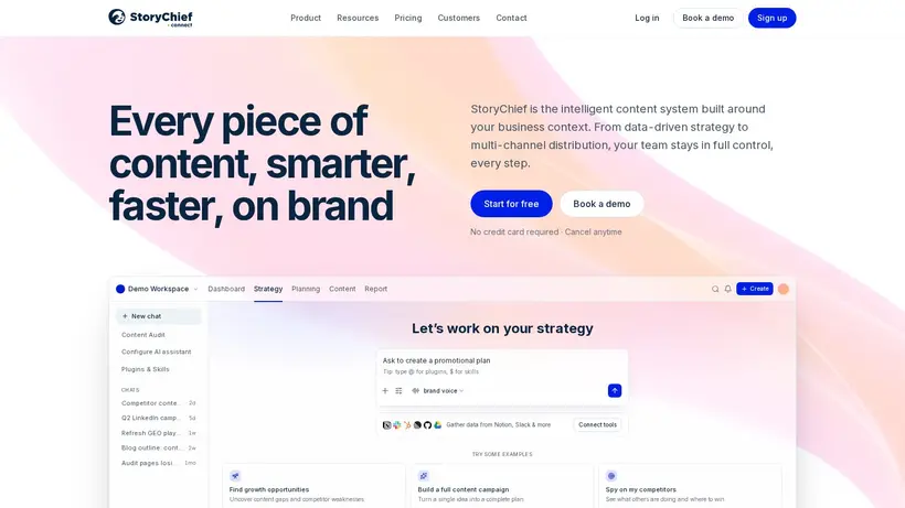 Story Chief homepage screenshot