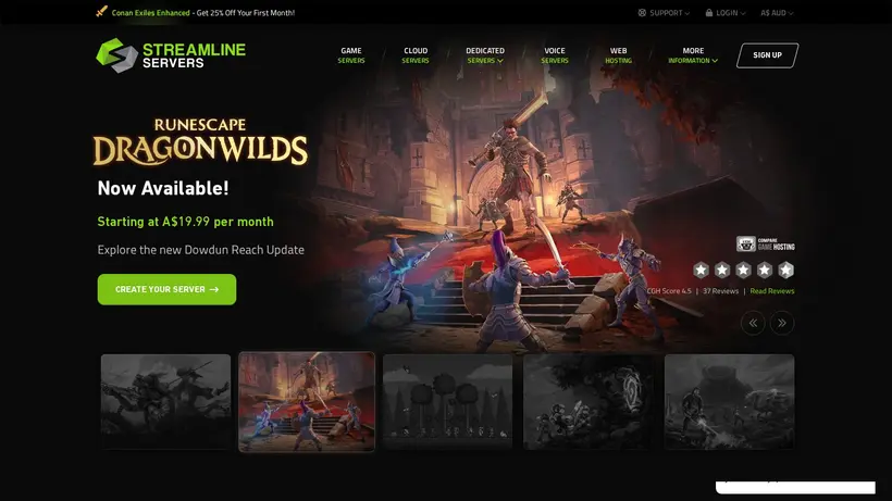 Streamline Servers homepage screenshot
