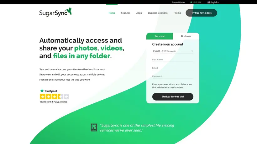 SugarSync homepage screenshot