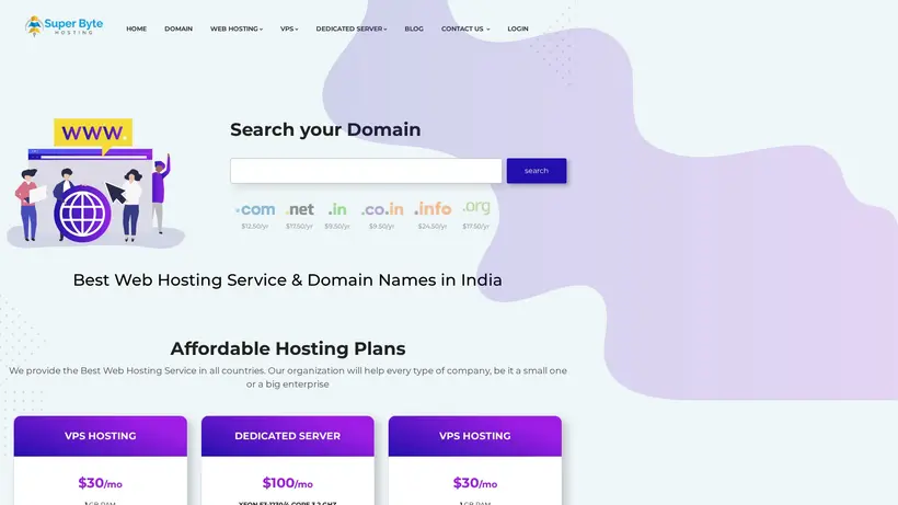 Super Byte Hosting homepage screenshot