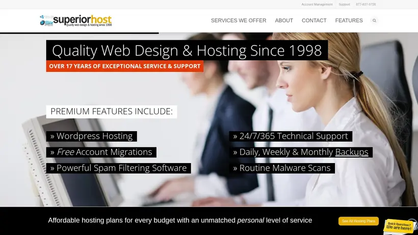 Superior Host homepage screenshot
