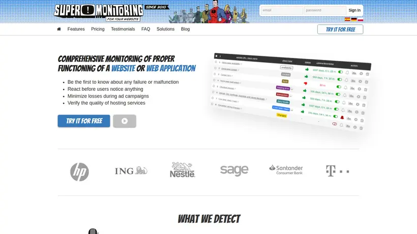 Super Monitoring homepage screenshot