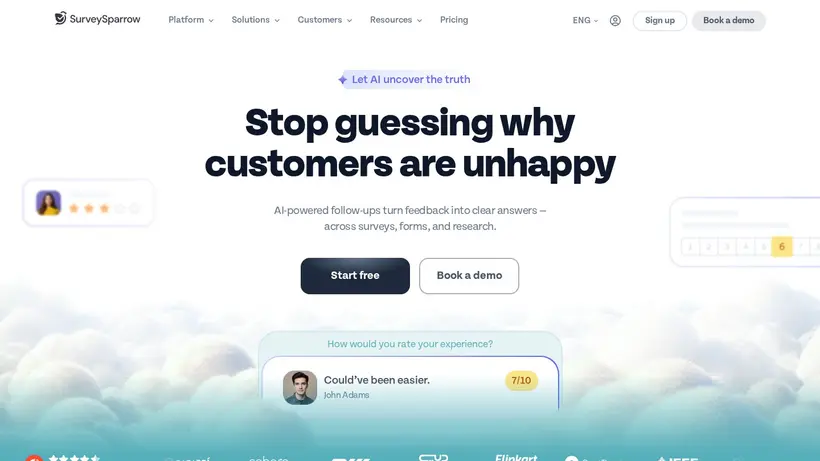Survey Sparrow homepage screenshot