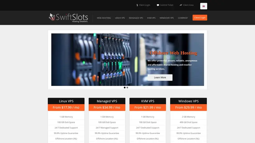 SwiftSlots homepage screenshot