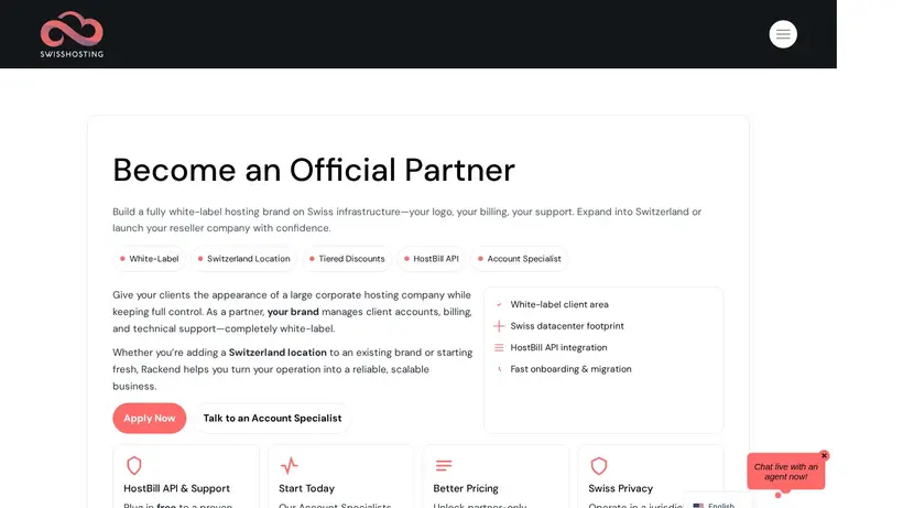Swiss Hosting homepage screenshot