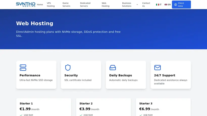 Syntho Hosting homepage screenshot