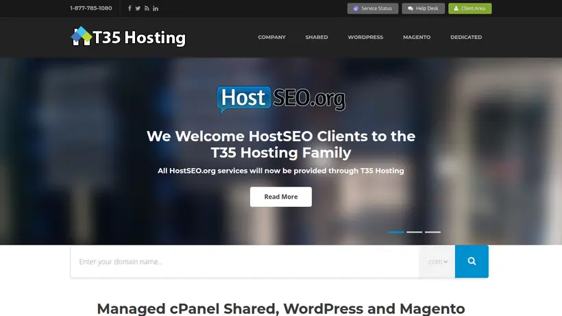 T35 Hosting homepage screenshot