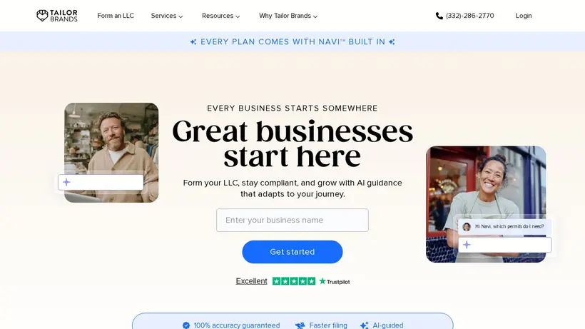 Tailor Brands homepage screenshot