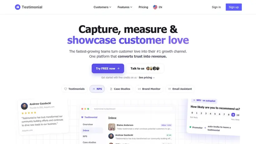 Testimonial homepage screenshot