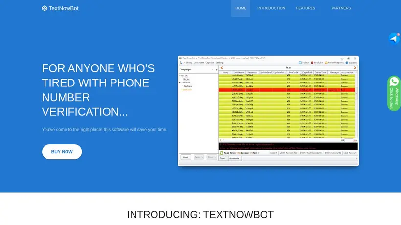 Text Now Bot homepage screenshot
