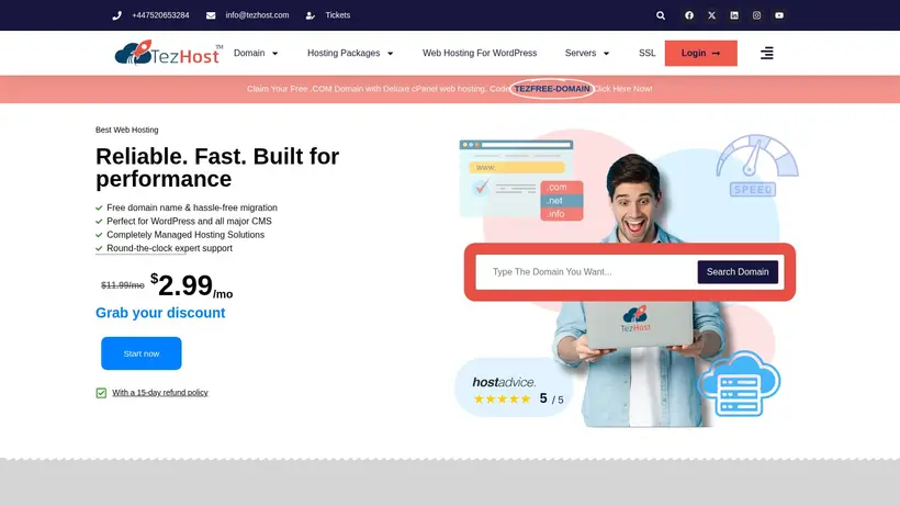 Tezhost homepage screenshot