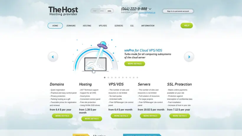 Thehost.ua homepage screenshot