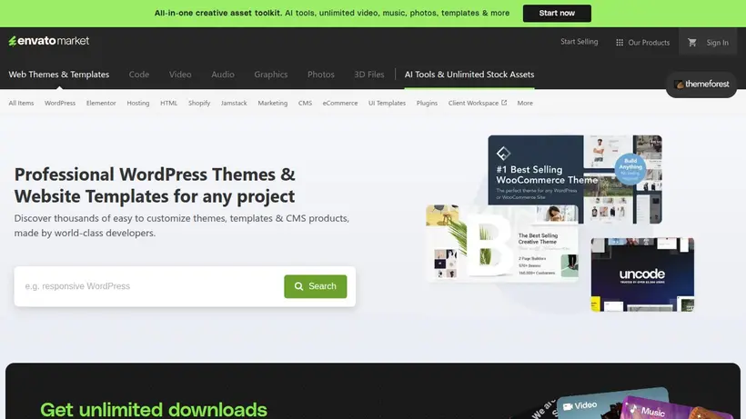 ThemeForest homepage screenshot