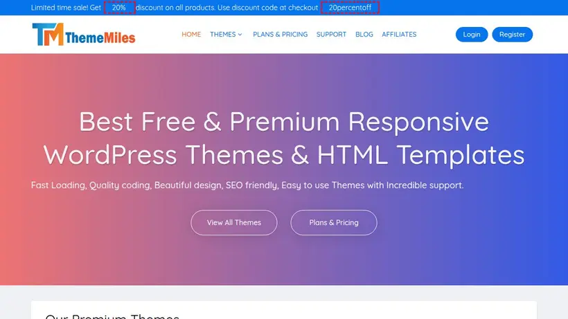 Theme Miles homepage screenshot