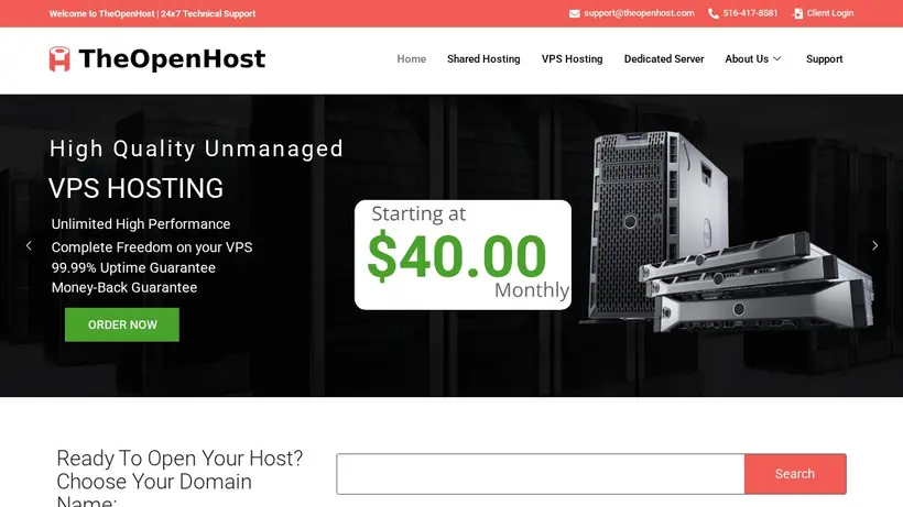 The Open Host homepage screenshot