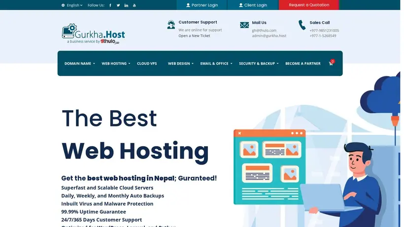 Thulo Web Hosting homepage screenshot