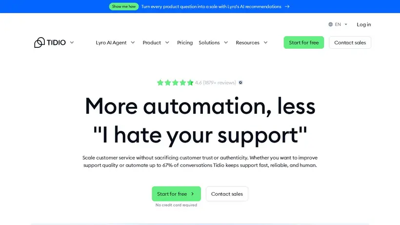 Tidio homepage screenshot