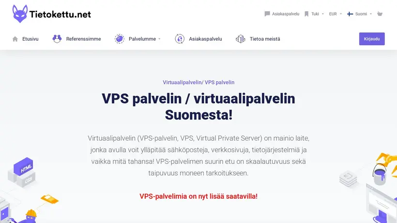 Tietokettu homepage screenshot