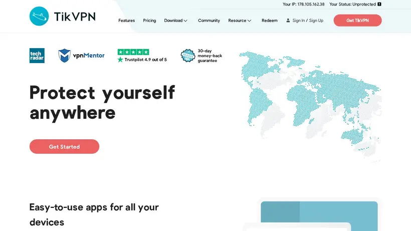TikVPN homepage screenshot