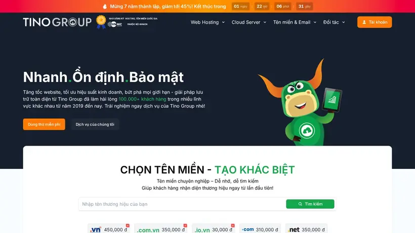 Tino.vn homepage screenshot