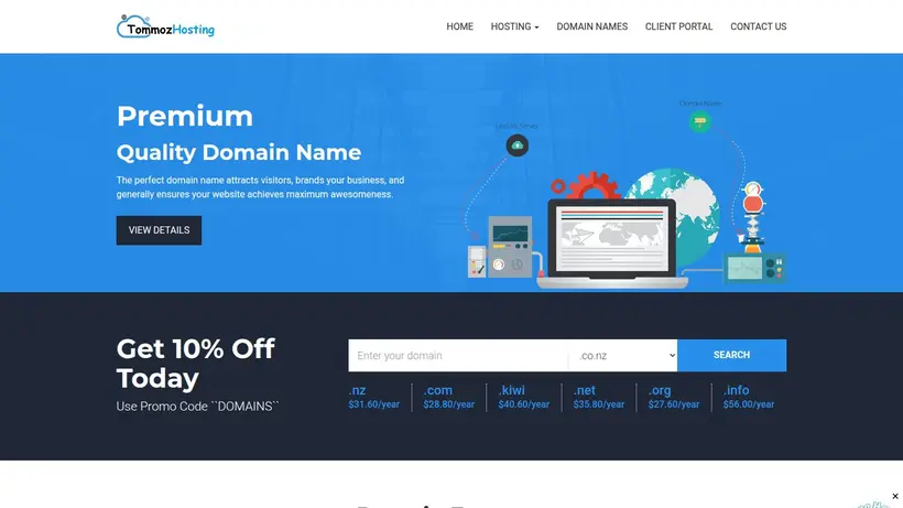 Tommoz Hosting homepage screenshot