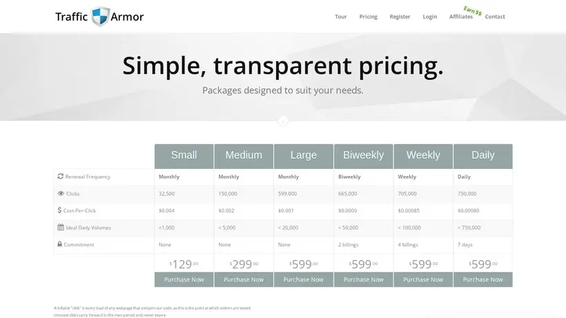 Traffic Armor homepage screenshot