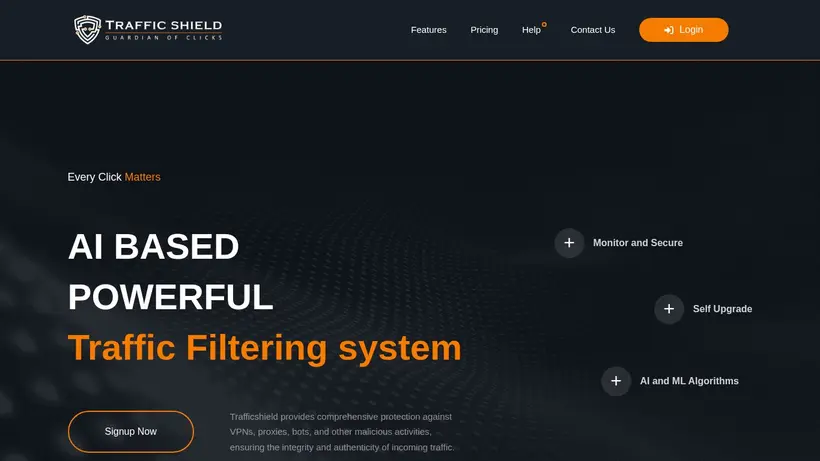 TrafficShield homepage screenshot