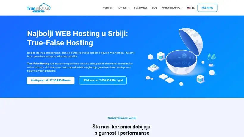 True False Hosting homepage screenshot