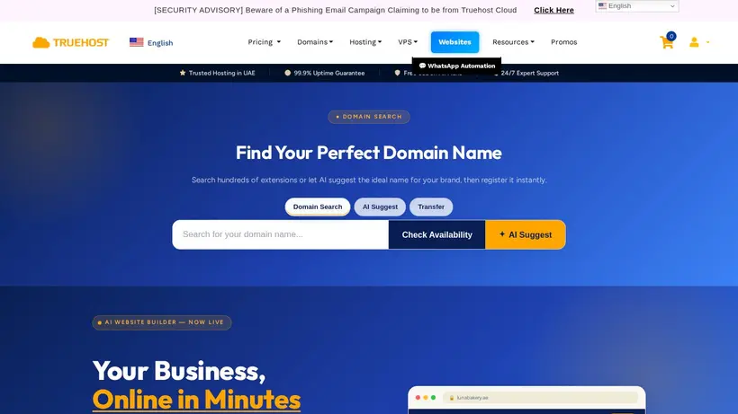 Truehost Cloud homepage screenshot
