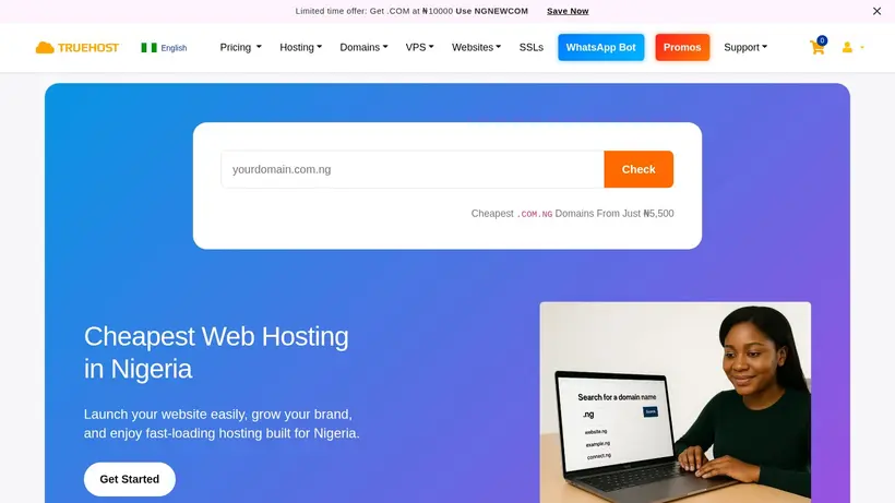 Truehost Cloud Nigerian homepage screenshot