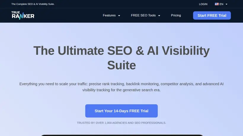 TrueRanker homepage screenshot