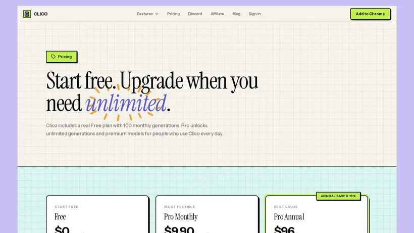 Tryclico homepage screenshot