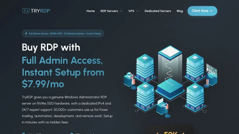 Try RDP homepage screenshot