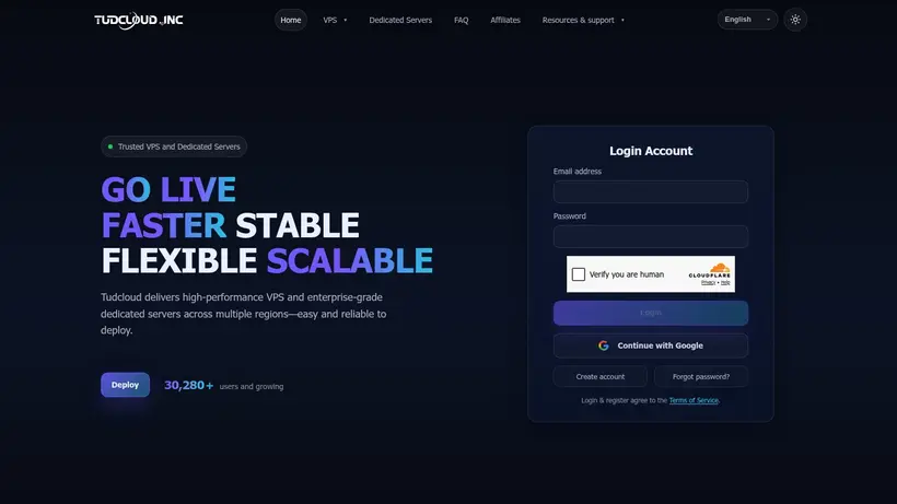 Tudcloud homepage screenshot