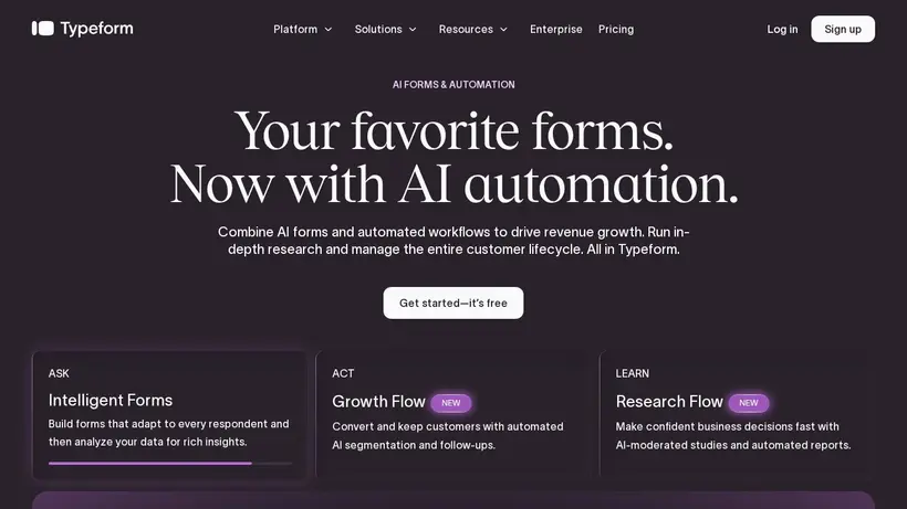 Typeform homepage screenshot