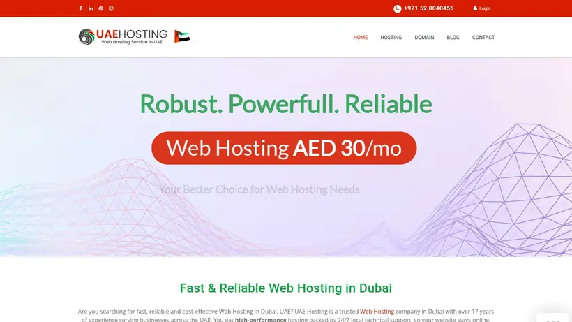 UAE Hosting homepage screenshot