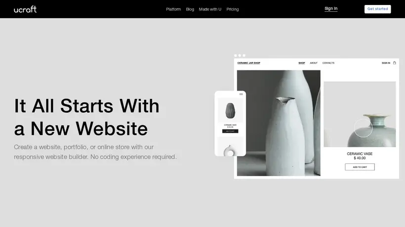Ucraft homepage screenshot