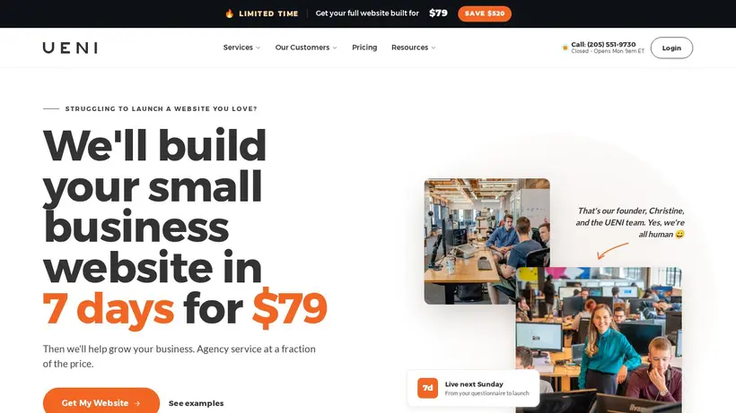 UENI homepage screenshot